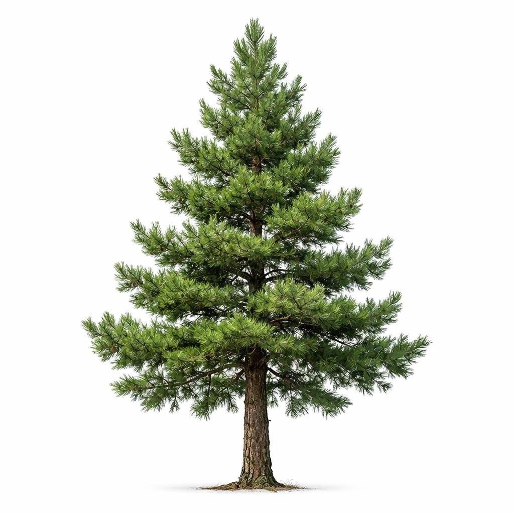 Mature pine tree with green needles and textured bark